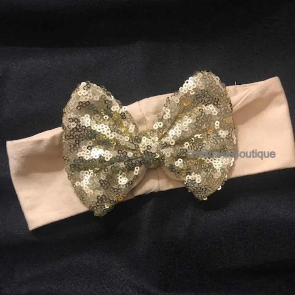 Gold on Gold Glitter Big Bow Headband GGGHB new
